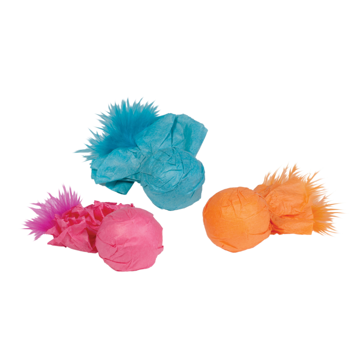 Chomper KYLIE'S IDC10083 Cat Toy, Paper Ball Rattlers With Feather, Paper, Assorted - 1
