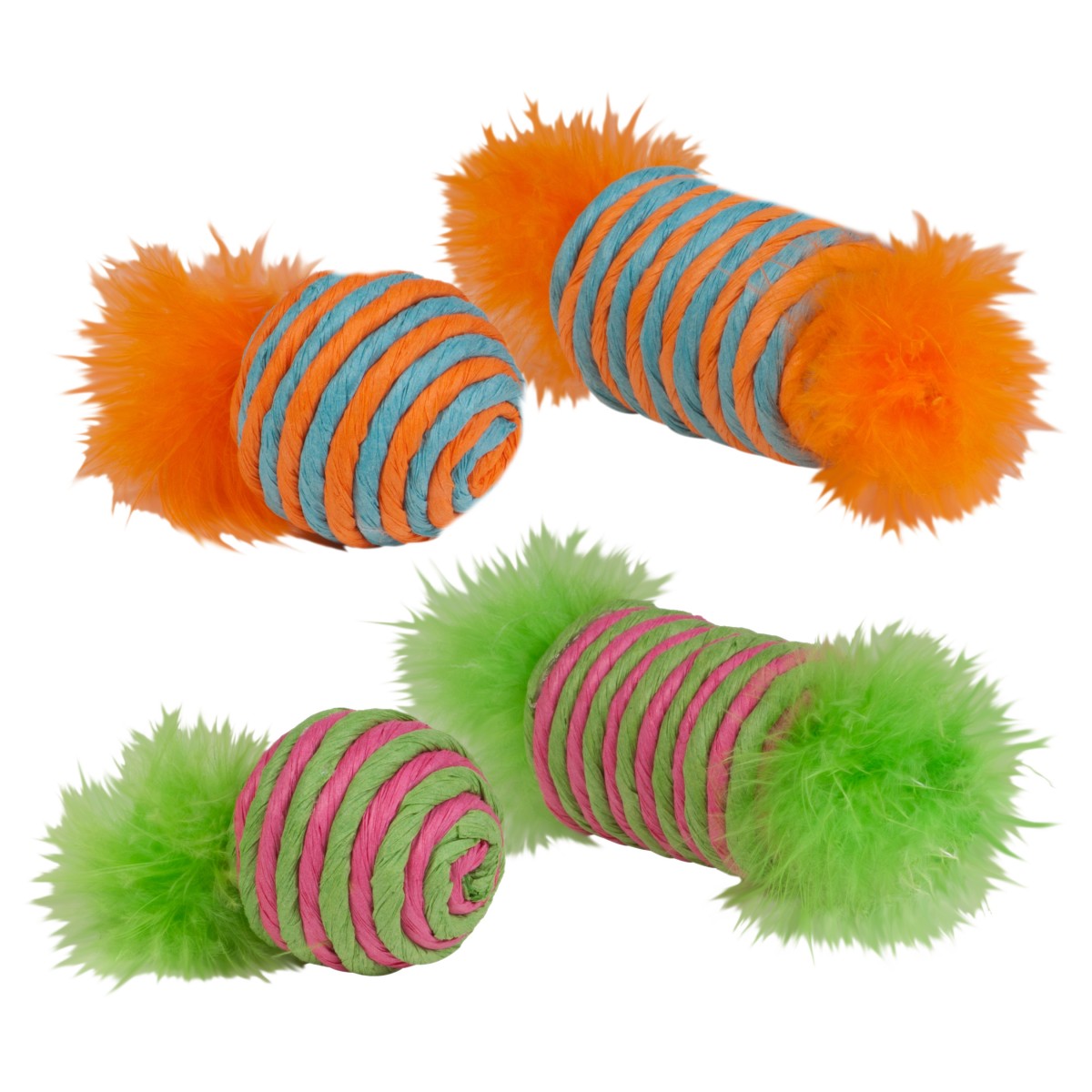 Chomper KYLIE'S IDC10075 Cat Toy, Raffia Spool and Ball With Feather, Raffia, Assorted - 1