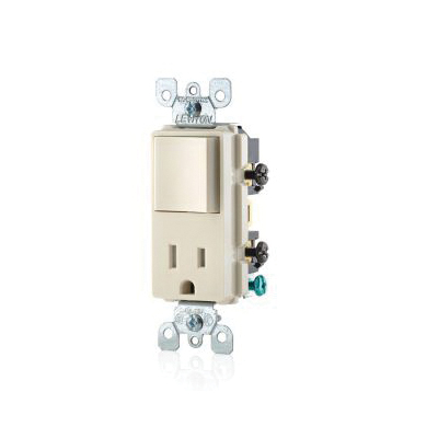 Leviton T5625-T Decora Combination Switch, 12/15 A, 120 VAC, Surface Mounting, Light Almond - 2