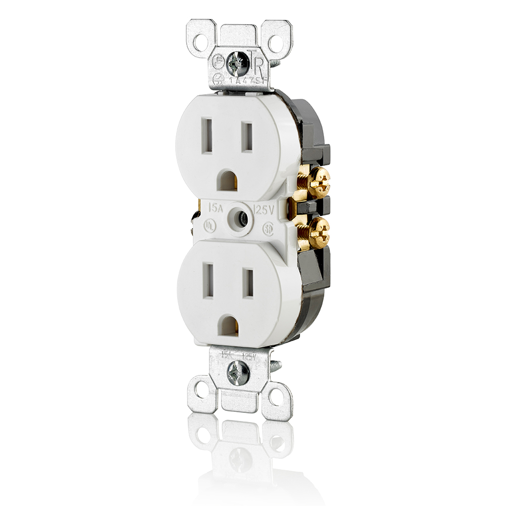 Leviton T5320-W Duplex Outlet, 2 -Pole, 15 A, 125 VAC, NEMA: 5-15R, White