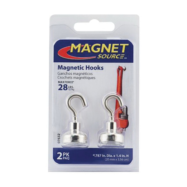 Magnet Source 07632 Magnetic Hook, 0.35 in Opening, Stainless Steel, Zinc, 28 lb