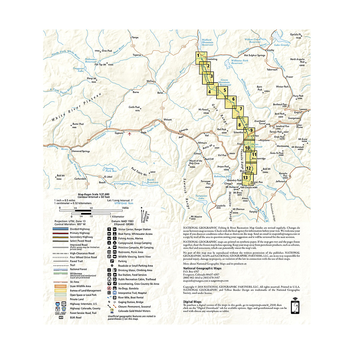 National Geographic TI00002310 Fishing and River Map, Blue River - 2