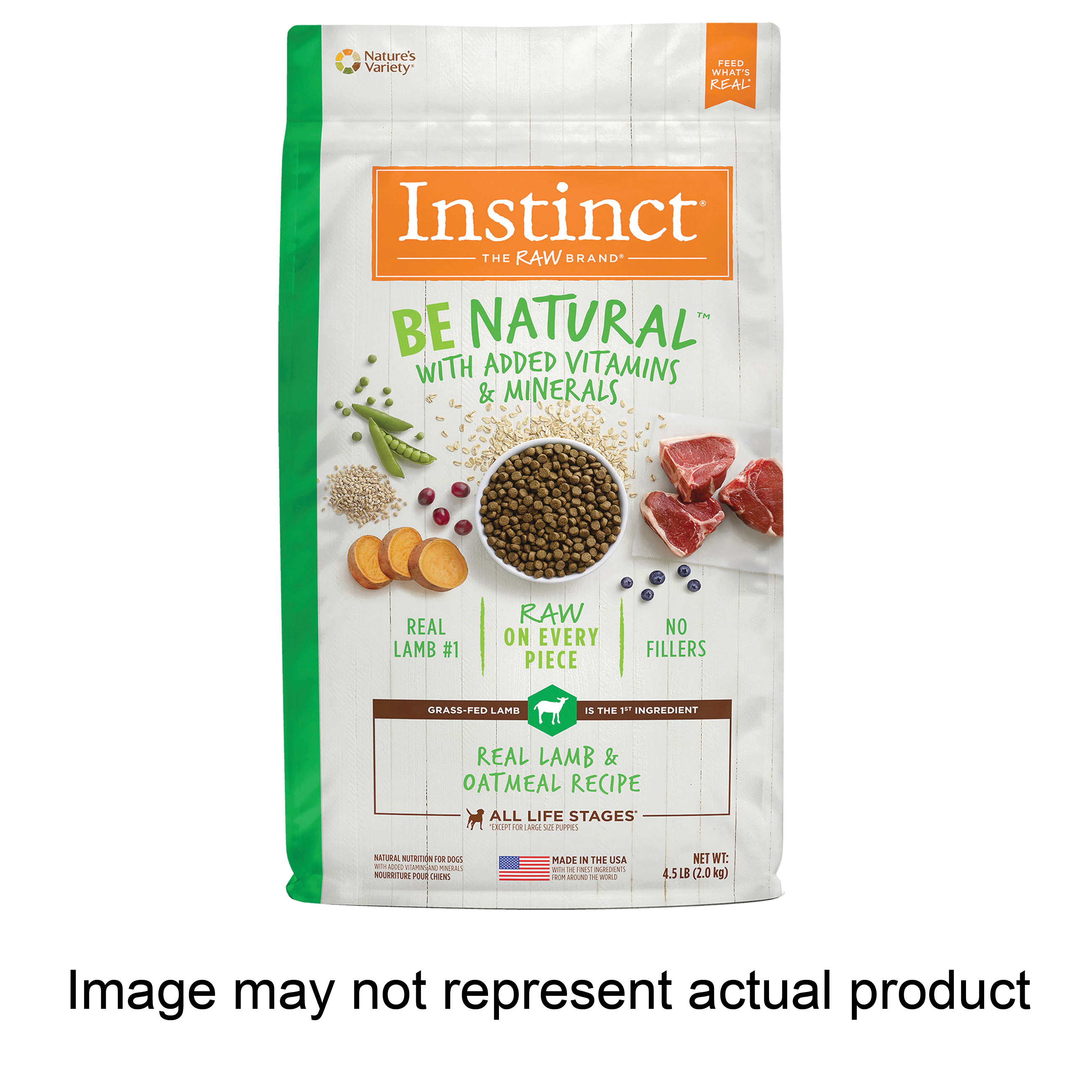 Instinct Be Natural 6165288 Dog Food, Lamb, Oatmeal Flavor, 25 lb Bag - 1