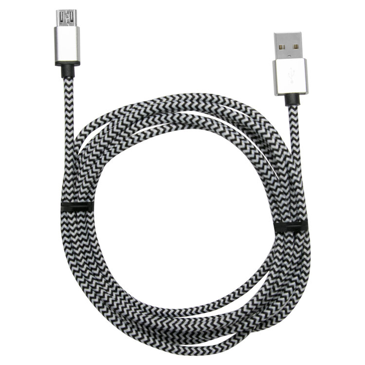 Zgear DC-MCUSBBM8-BKWHzp Cable, Nylon Fiber, Black/White,