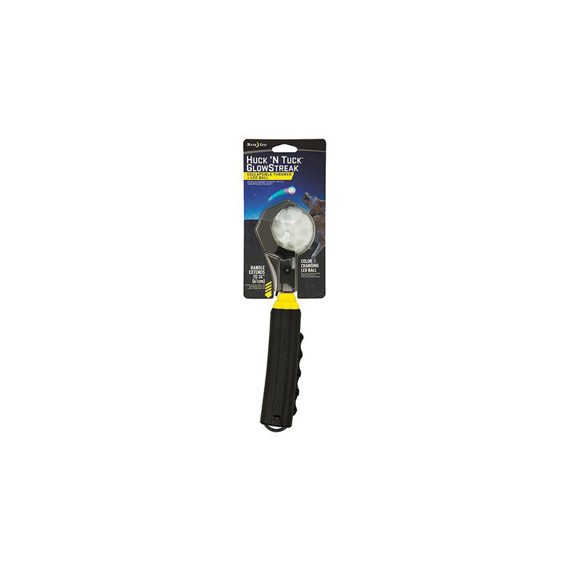 Nite Ize Huck 'N Tuck HNTG-01-R7 Dog Toy, Collapsible Thrower, LED Ball, Polymer/Rubber