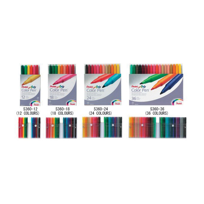 Pentel Arts Color Pen, 12-Color Set (S360-12)