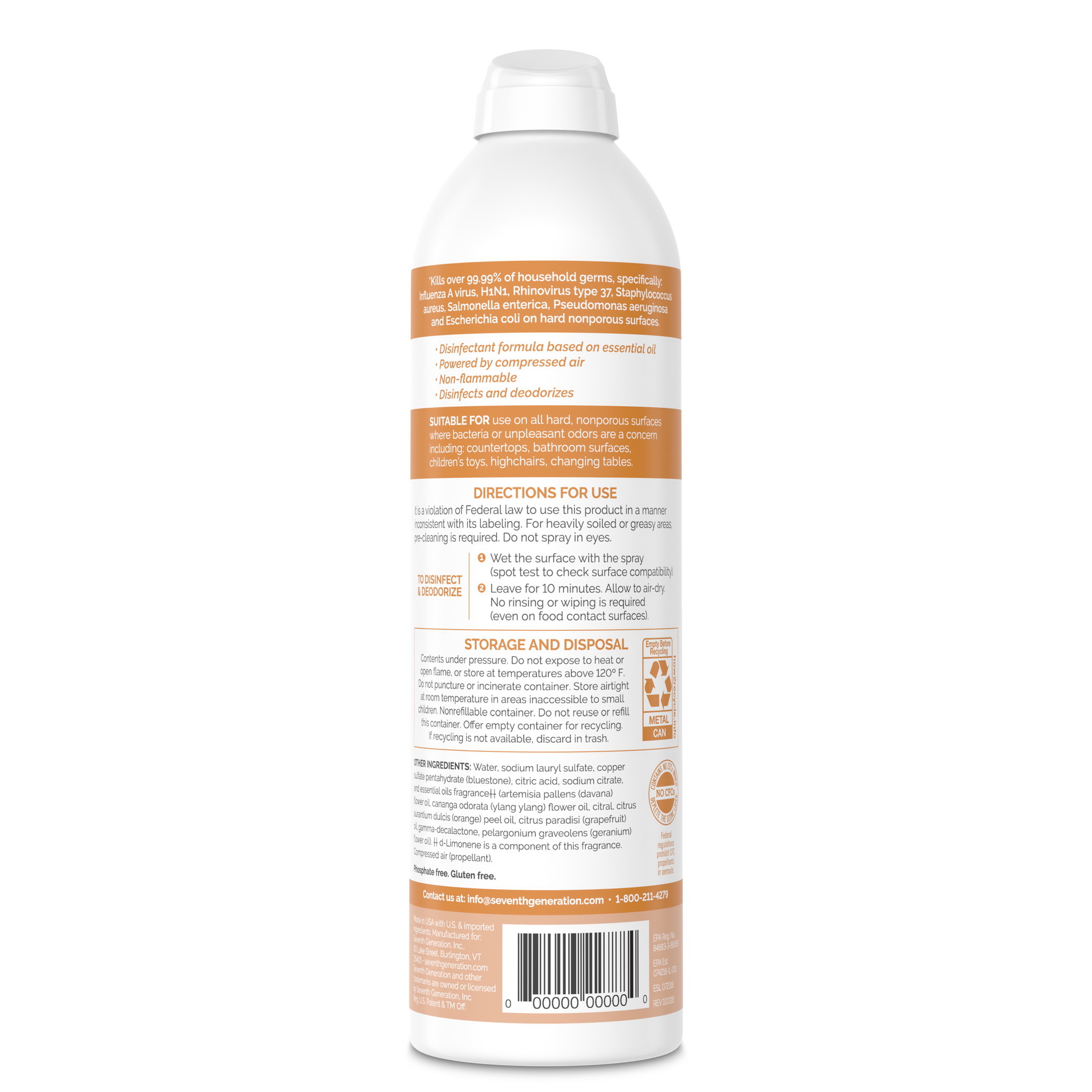Seventh Generation 22980 Disinfectant Spray, 13.9 oz, Liquid, Fresh Citrus, Thyme, Water White - 2