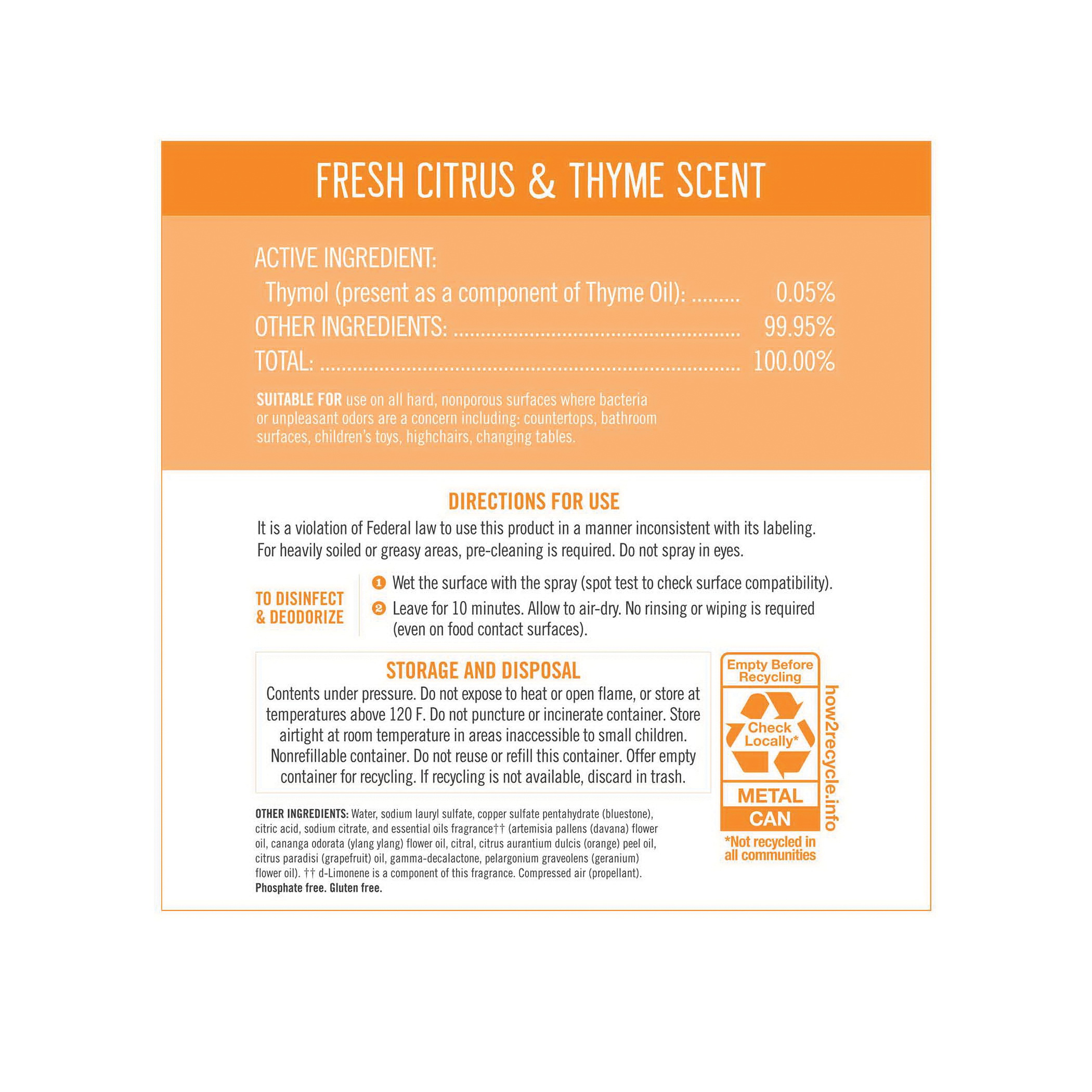 Seventh Generation 22980 Disinfectant Spray, 13.9 oz, Liquid, Fresh Citrus, Thyme, Water White - 3