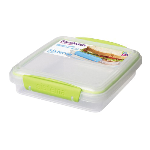 Sistema TO GO 21647 Sandwich Box, 15.22 oz Capacity, Plastic, Assorted, 6.1 in L, 5.91 in W, 1.69 in H - 2