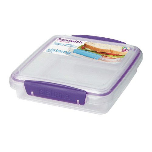 Sistema TO GO 21647 Sandwich Box, 15.22 oz Capacity, Plastic, Assorted, 6.1 in L, 5.91 in W, 1.69 in H - 3