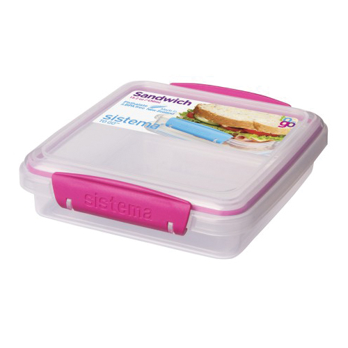 Sistema TO GO 21647 Sandwich Box, 15.22 oz Capacity, Plastic, Assorted, 6.1 in L, 5.91 in W, 1.69 in H - 4