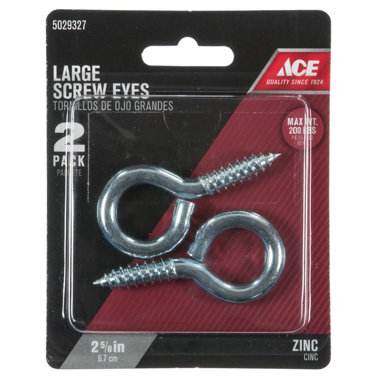 ACE 01-3468-547 Screw Eye, 9/32 in Dia Wire, 11/32 in Thread, 1-1/8 in L Thread, 2-5/8 in OAL, 200 lb Working Load, Zinc - 2