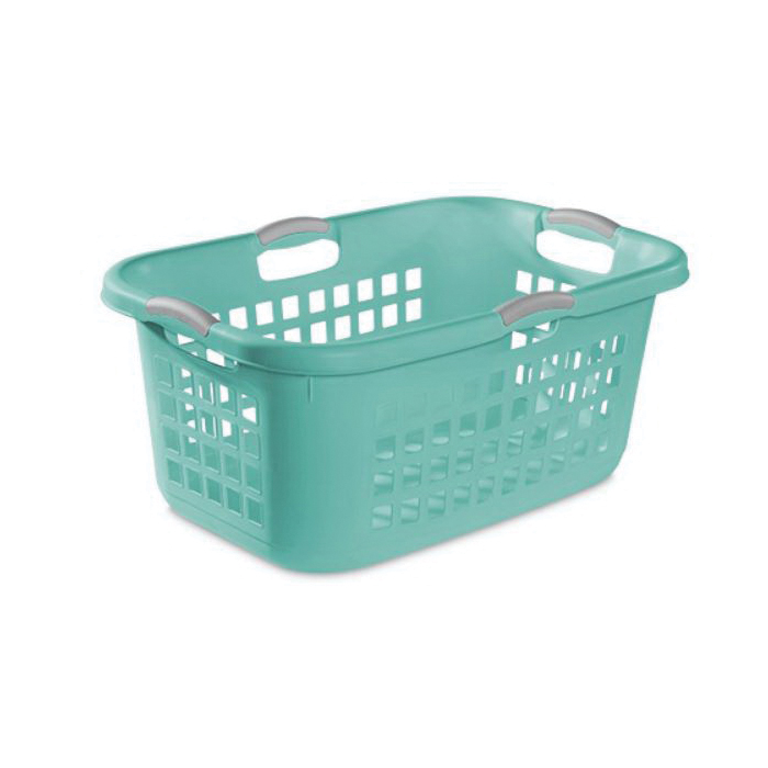 Sterilite 12167906 Laundry Basket, 2 bu Capacity, Polypropylene, Aqua Chrome/Titanium - 1