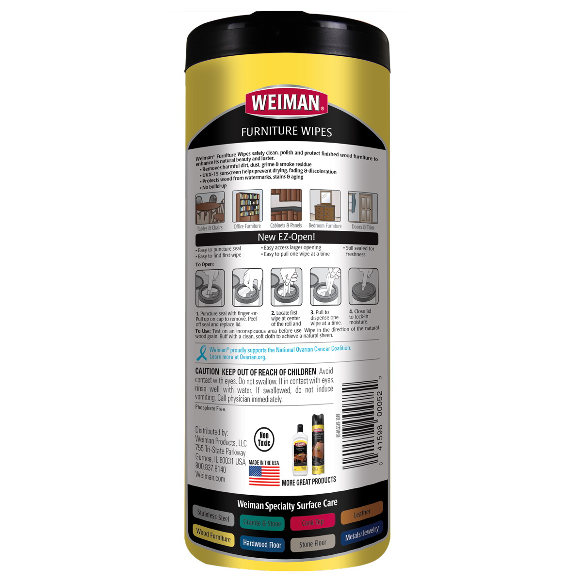 Weiman 95 Furniture Wipe, 30 CT, White, Lemon