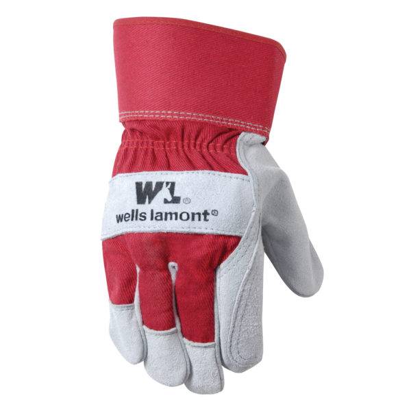 Wells Lamont 4050-XL Heavy-Duty Work Gloves, Men's, XL, 10 to 10-1/2 in L, Cowhide Leather, Gray/Orange/Red - 1