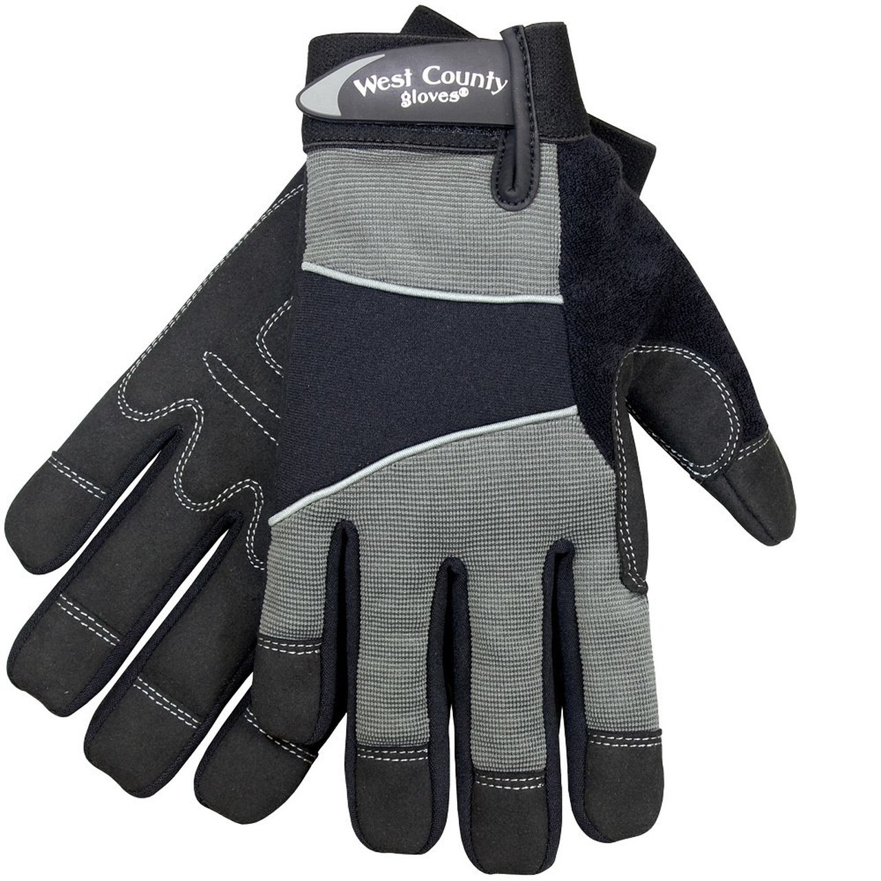 West County gloves 013C/M Work Gloves, Men's, M, Adjustable Cuff, Polyester/Spandex/Synthetic Suede, Black/Charcoal - 1