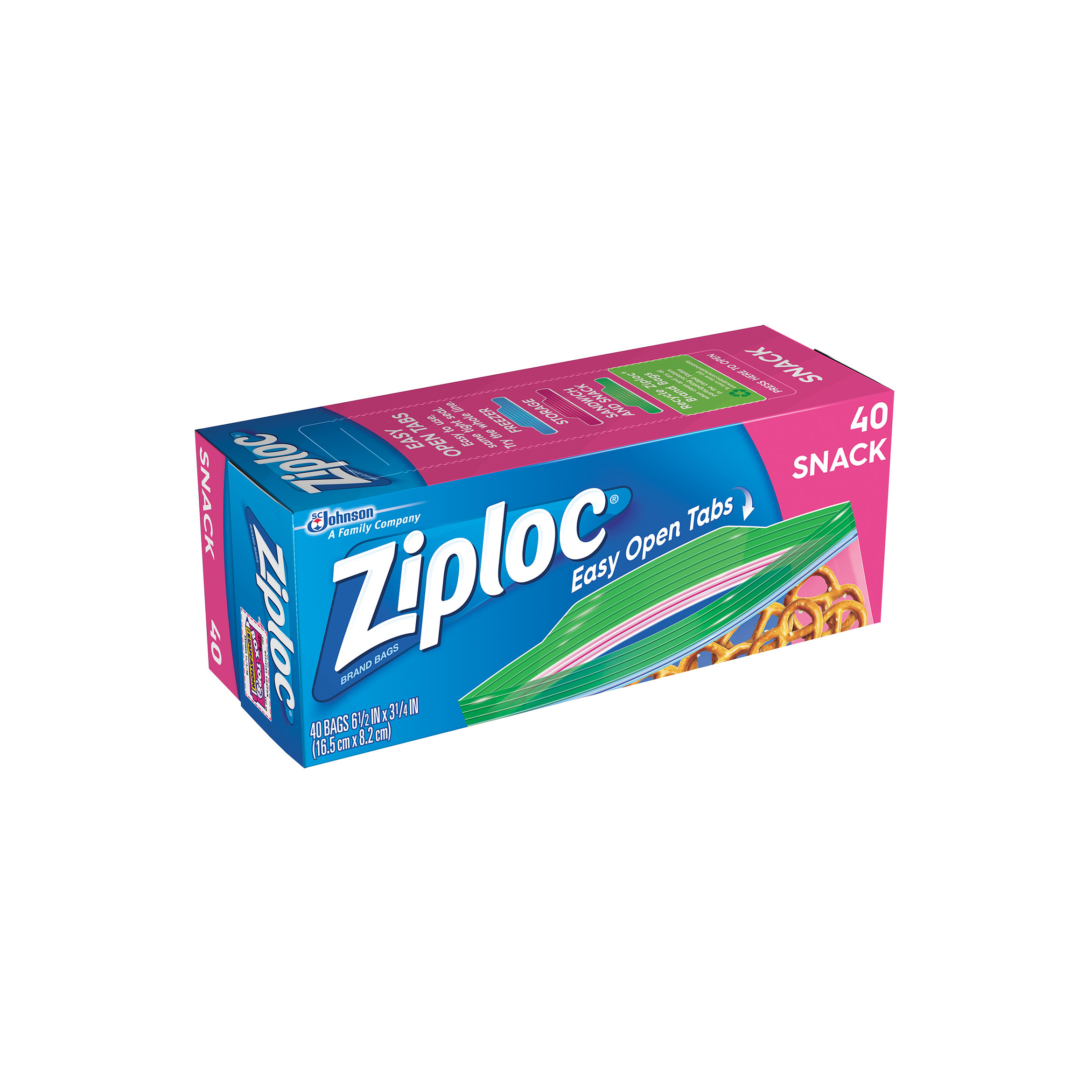 Ziploc 71143 Series Snack Bag, Zipper Closure, 3-1/4 in W, 6-1/2 in L, 90/PK
