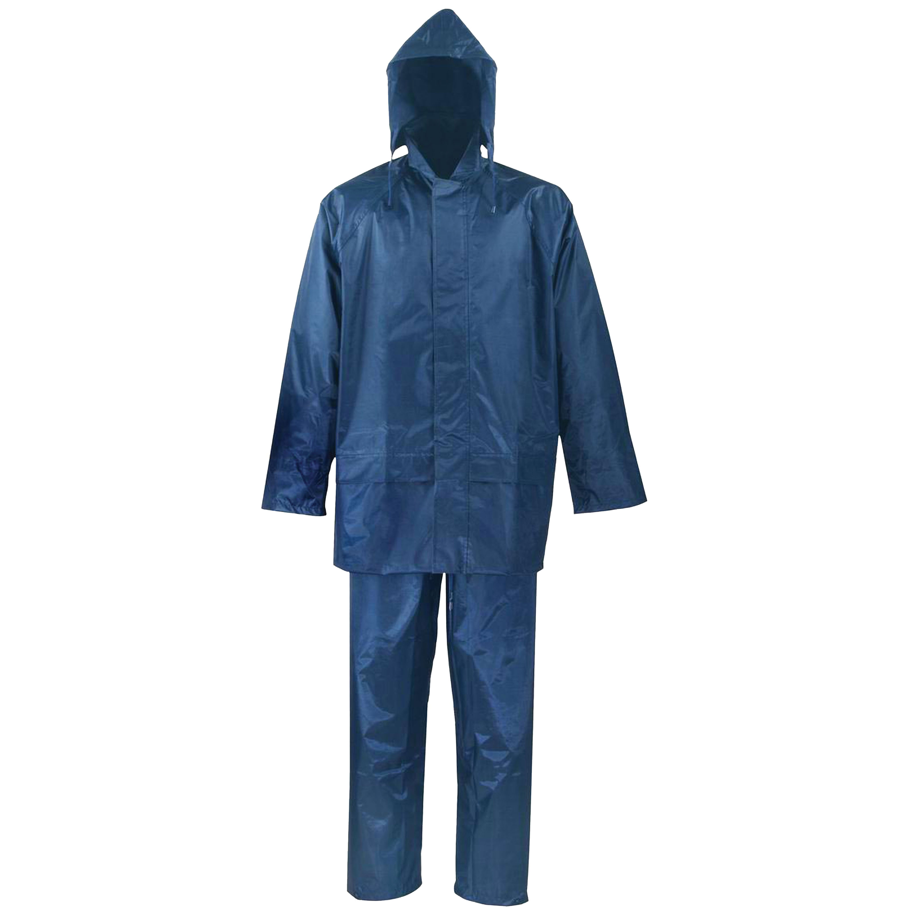 SPU045-M Rain Suit, M, 28-1/2 in Inseam, Polyester, Blue, Drawstring Pull-Out Hood Collar