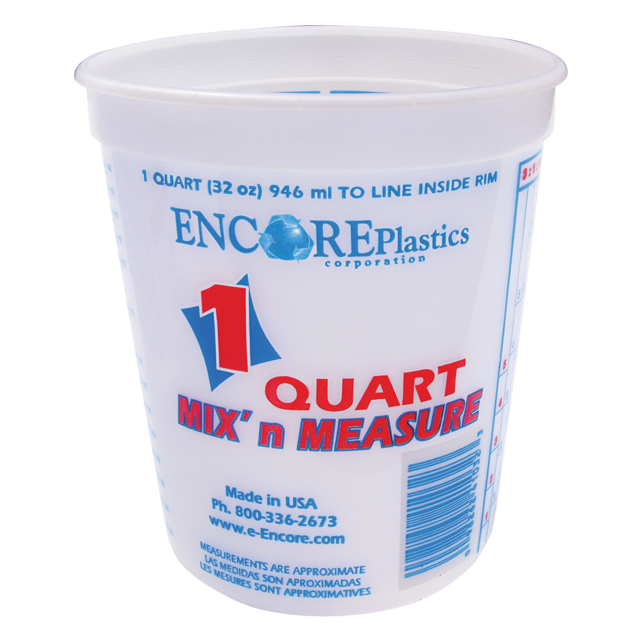 ENCORE Plastics 300343 Paint Container, 1 qt Capacity, Plastic
