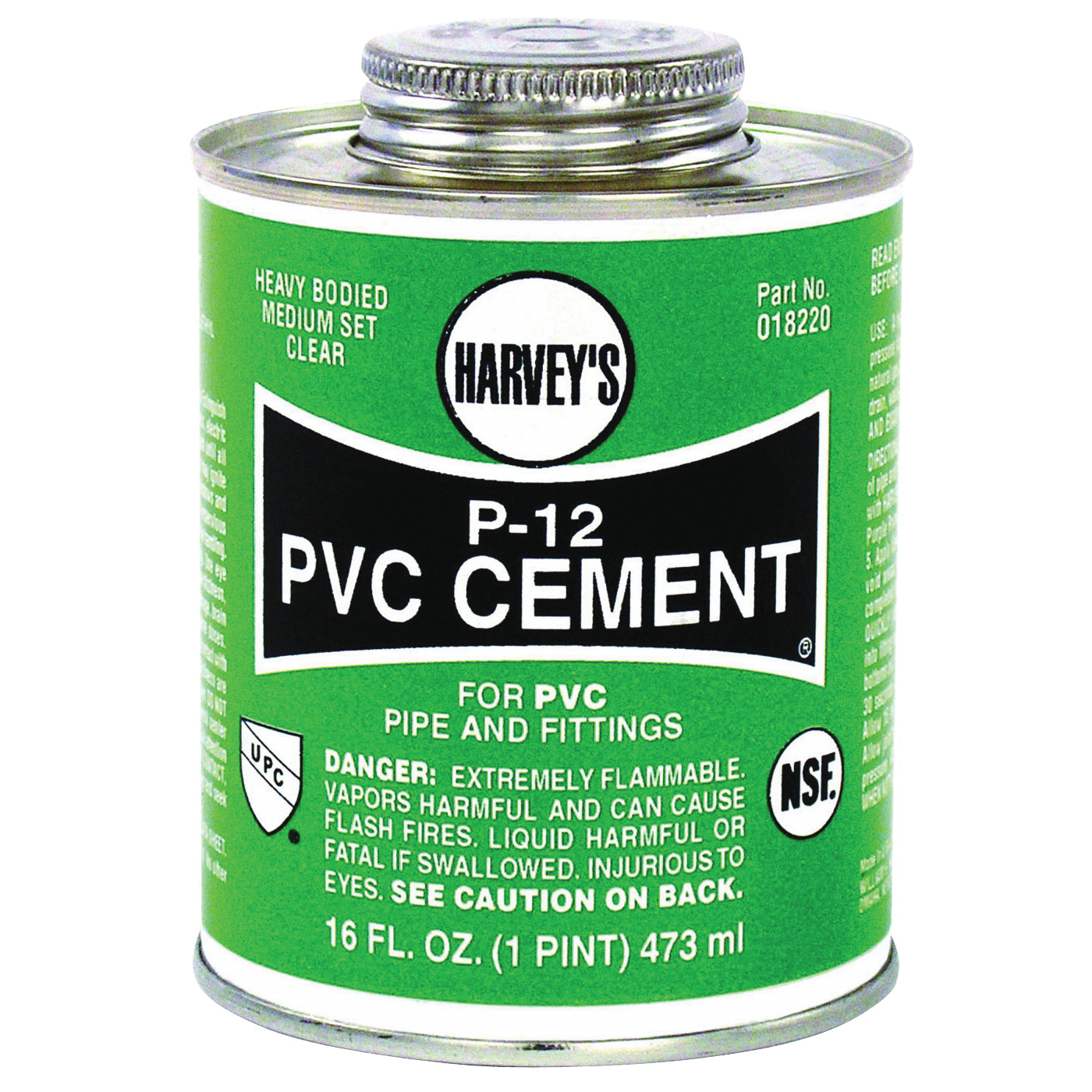 018220-12 Solvent Cement, 16 oz Can, Liquid, Clear