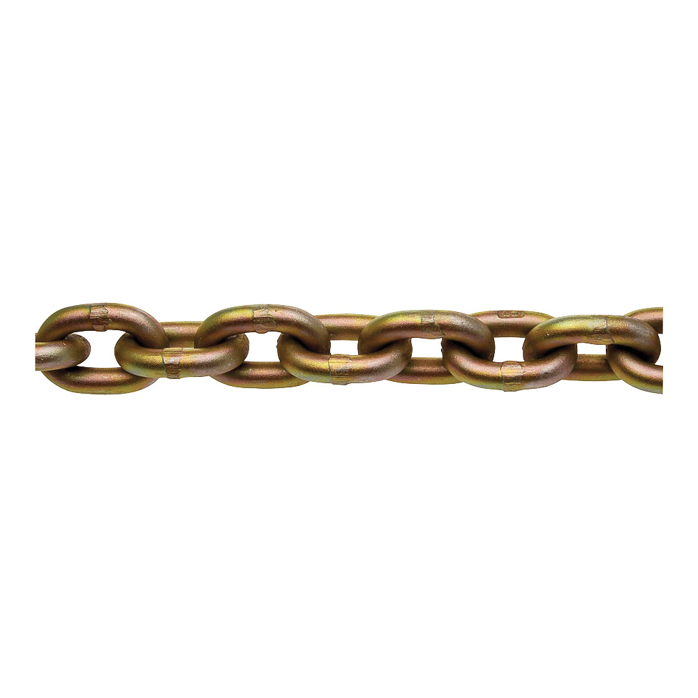 0510626 Transport Chain, 3/8 in, 45 ft L, 6600 lb Working Load, 70 Grade, Carbon Steel, Chrome Yellow/Zinc