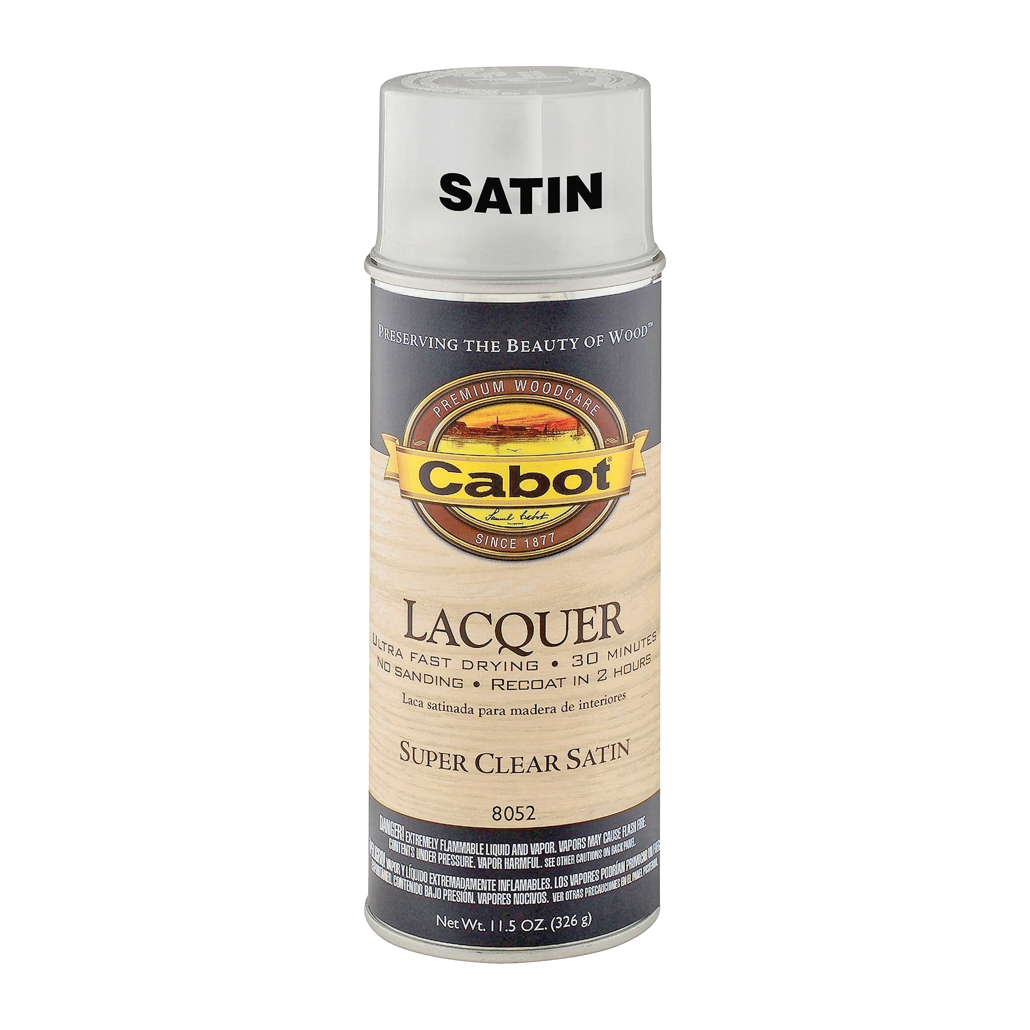Cabot 8052 Lacquer Spray Paint, Liquid, Clear, 11.5 oz, Aerosol Can