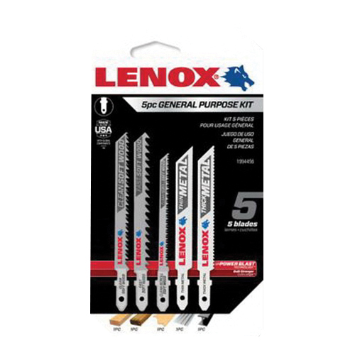 Lenox 1994456 Jig Saw Kit, 5-Piece, General-Purpose, T-Shank, Carbon Steel