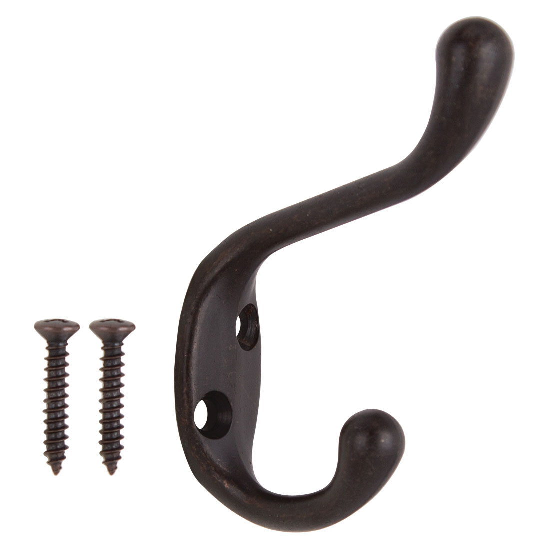 H6271007ORB-PS Coat and Hat Hook, 22 lb, 2-Hook, 1-1/64 in Opening, Zinc, Oil-Rubbed Bronze