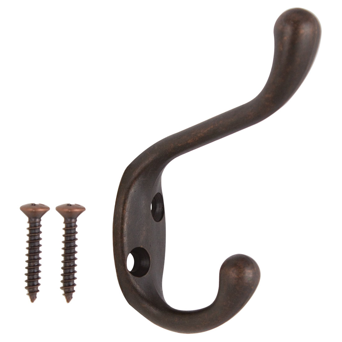 H6271007VB3L-PS Coat and Hat Hook, 22 lb, 2-Hook, 1-1/64 in Opening, Zinc, Venetian Bronze