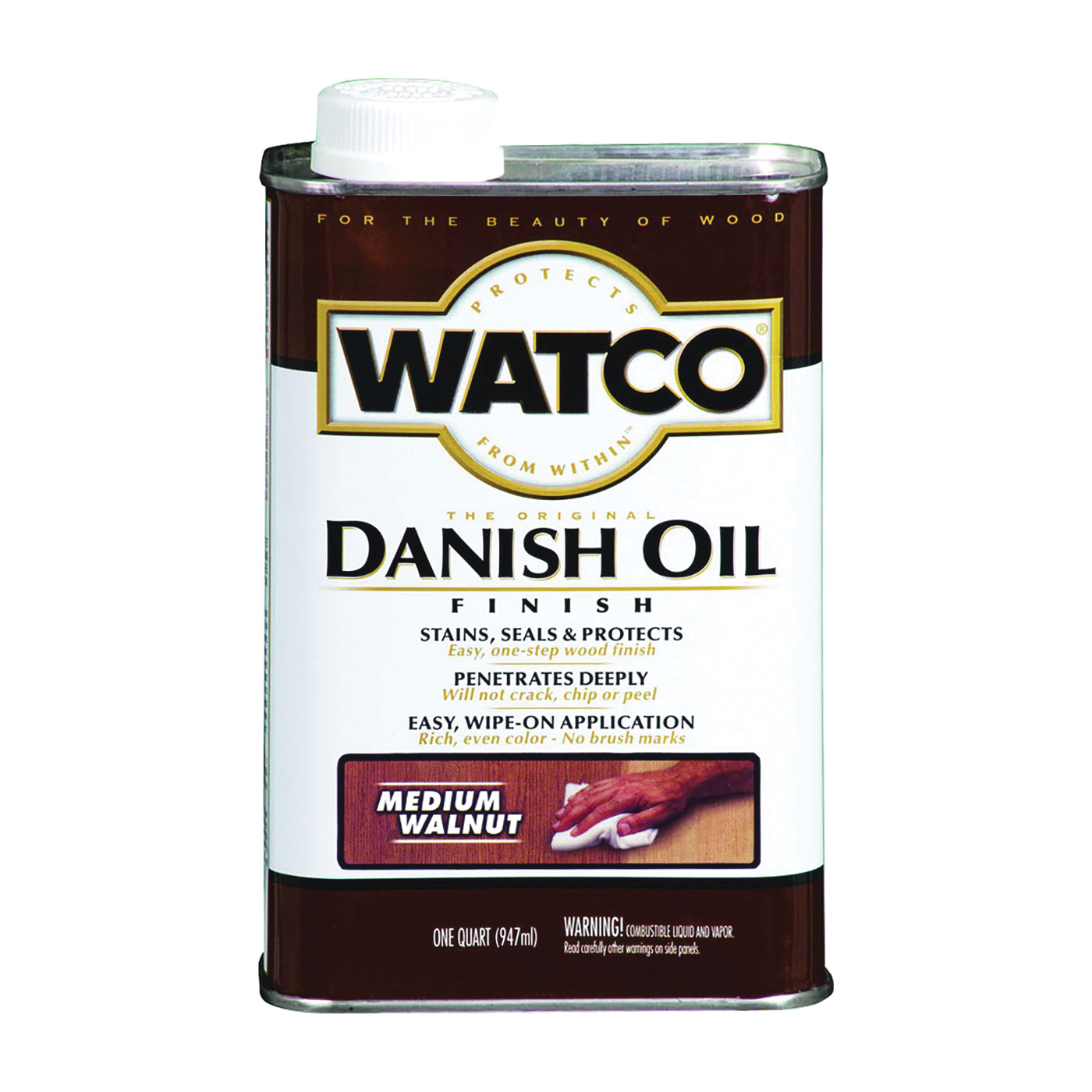 WATCO 242223 Danish Oil, 172 sq-ft Coverage Area, Medium Walnut, Liquid, 1 qt Can