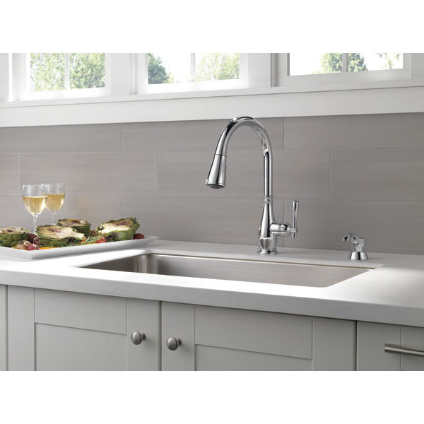 Delta Charmaine Series 19962Z-SD-DST Pull-Down Kitchen Faucet, 1.8 gpm, 1-Handle, 1, 2, 3, 4-Faucet Hole, Metal