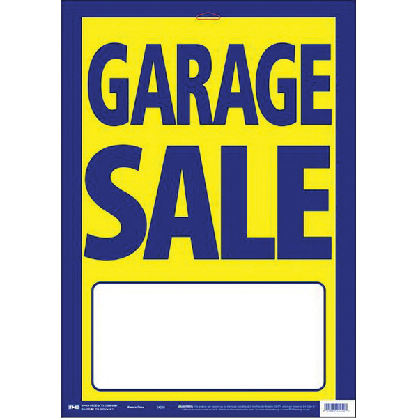24250 Street Sign, GARAGE SALE, Blue Legend, Yellow Background, Plastic, 13 in H x 29 in W Dimensions