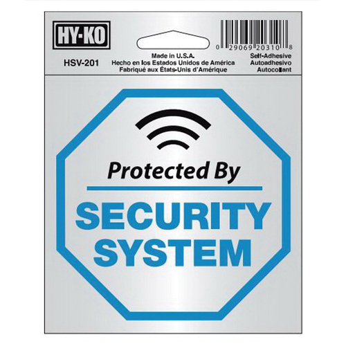 HSV-201 Graphic Sign, Protected By SECURITY SYSTEM, Silver Background, Vinyl, 4 in H x 4 in W Dimensions