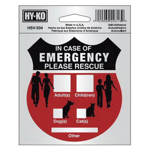 HSV-204 Graphic Sign, IN CASE OF EMERGNCY PLEASE RESCUE, Silver Background, Vinyl, 4 in H x 4 in W Dimensions