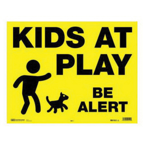 MKP-1 Yard Sign, KIDS AT PLAY BE ALERT, Black Legend, Yellow Background, Corrugated Plastic