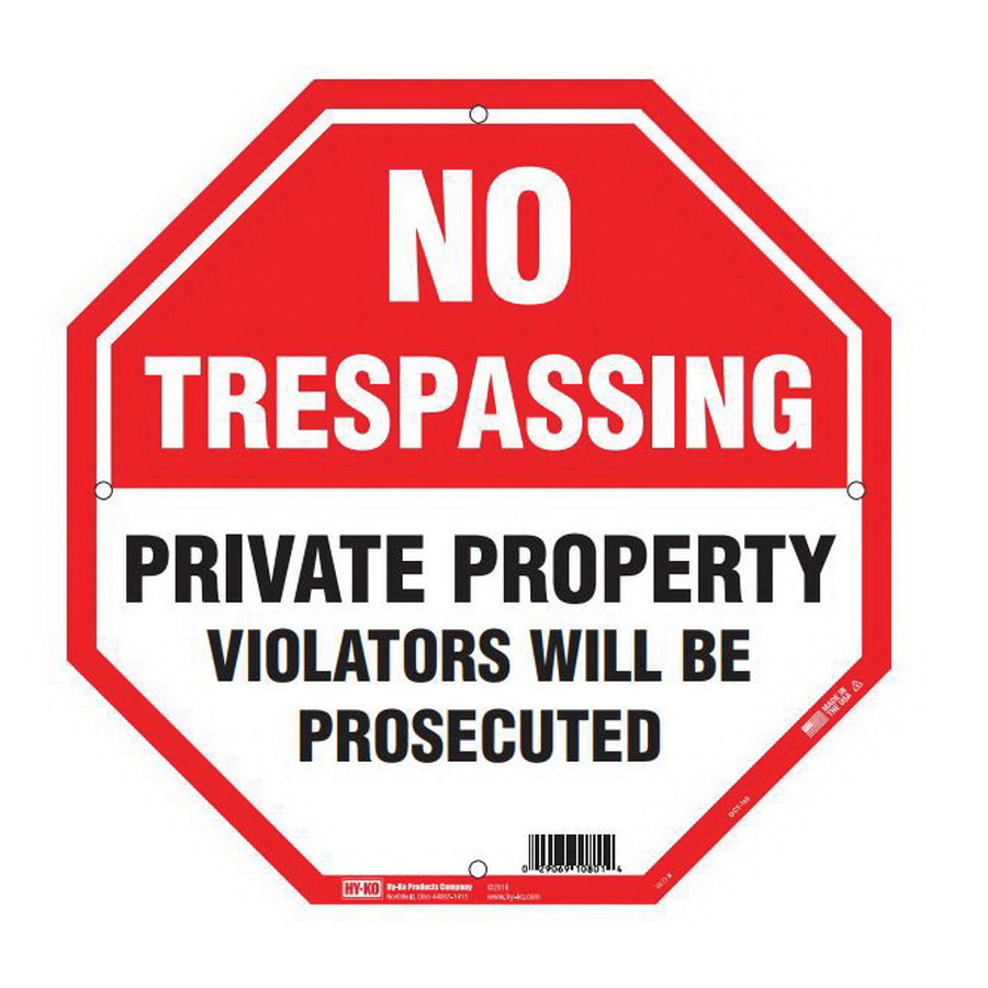 OCT-110 Property Sign, Octagon, NO TRESPASSING PRIVATE PROPERTY VIOLATERS WILL BE PROSECUTED, Black/White Legend