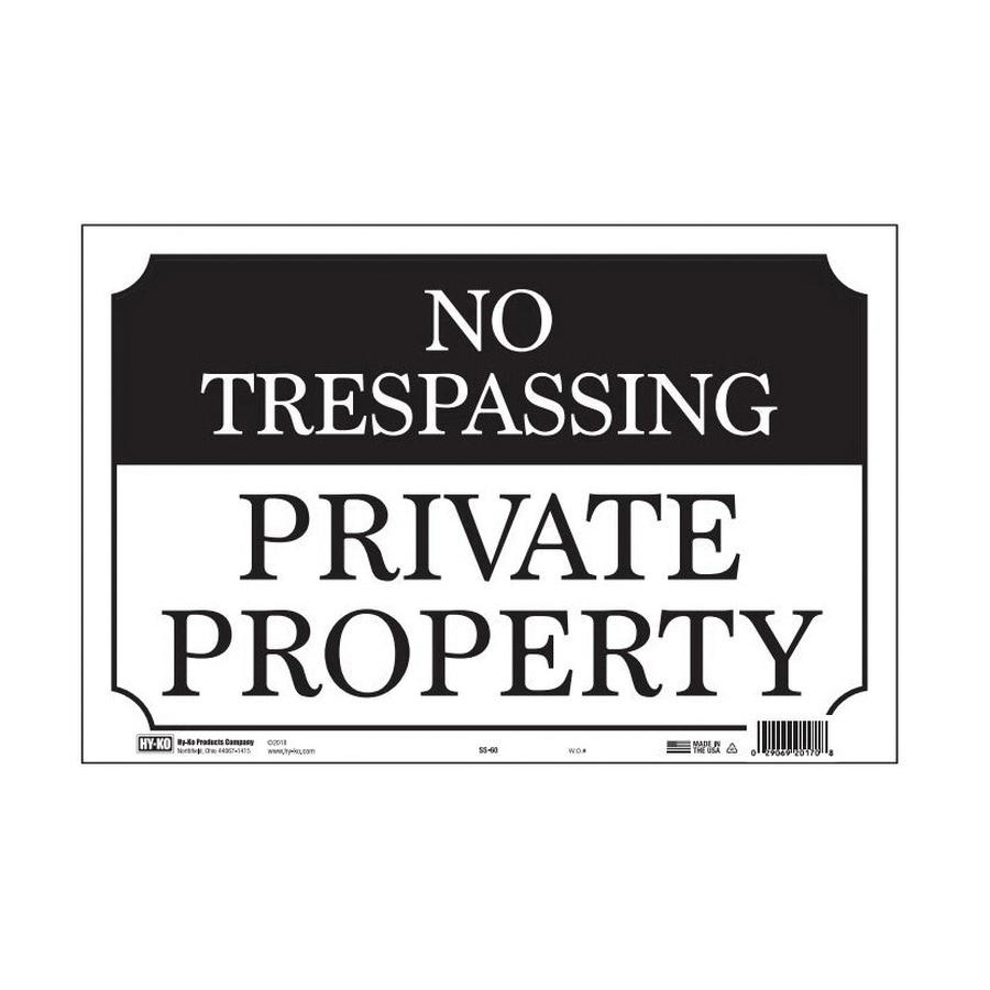 SS-60 Property Sign, NO TRESPASSING PRIVATE PROPERTY, Black/White Legend, Black/White Background, Aluminum