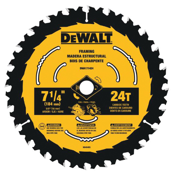 DeWALT DWA171440 Circular Saw Blade, 7-1/4 in Dia, 5/8 in Arbor, 40-Teeth, Tungsten Carbide Cutting Edge, 1/PK