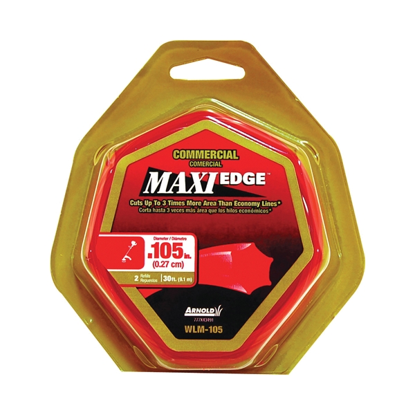 ARNOLD Maxi Edge WLM-105 Trimmer Line, 0.105 in Dia, 30 ft L, Polymer, Red - 2