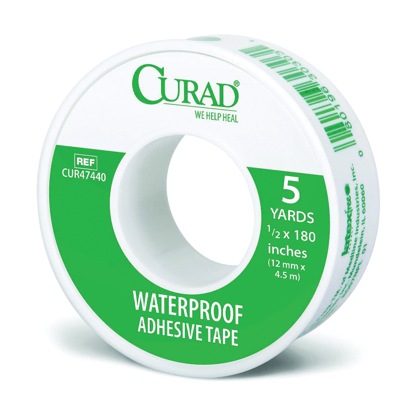 CUR47440 Adhesive Tape, 1/2 in W, 5 yd L, Cotton/Polyethylene Bandage, Heat-Activated Adhesive