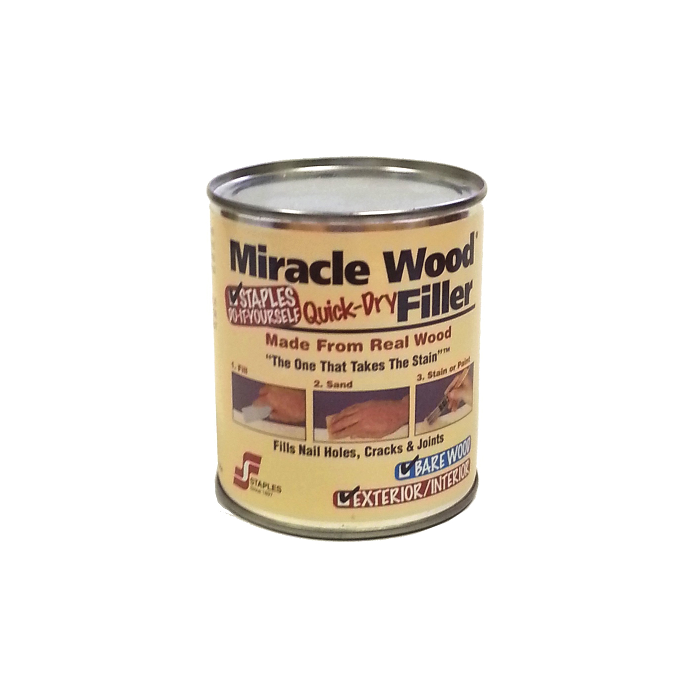 Staples Miracle Wood 902 Wood Filler, Putty, Strong Solvent, Natural, 0.5 lb