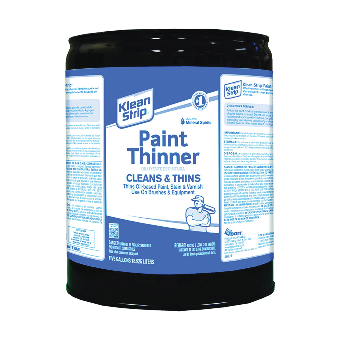 CKPT94402 Paint Thinner, Liquid, Free, Clear, Water White, 5 gal, Can