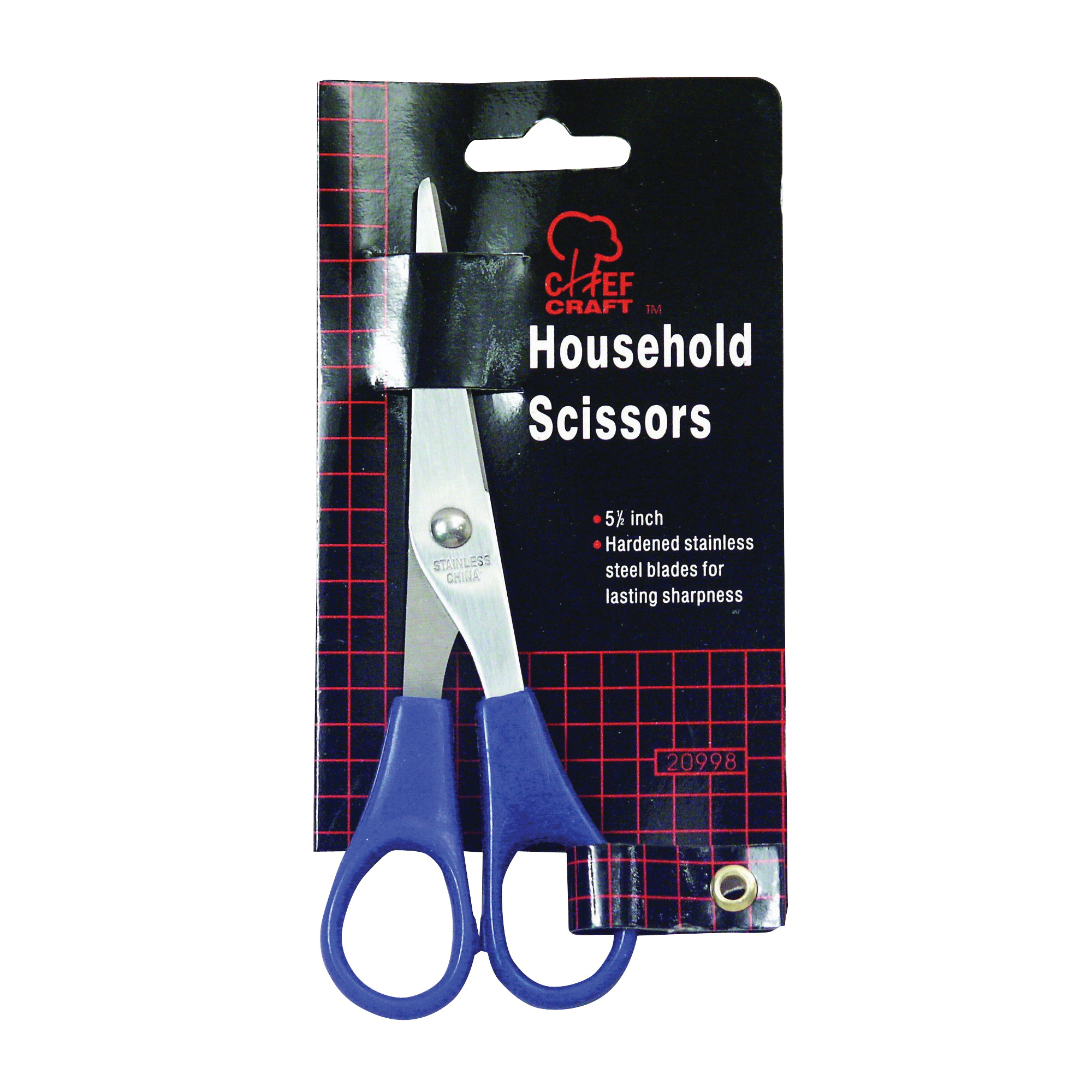 Chef Craft 20998 Household Scissor, 5-1/2 in OAL, Stainless Steel Blade, Contour-Grip Handle, Blue Handle