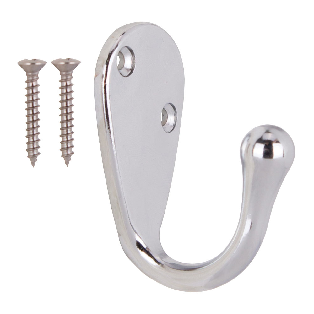 H63CH-PS Coat and Hat Hook, 22 lb, 1-Hook, 1-1/8 in Opening, Zinc, Chrome