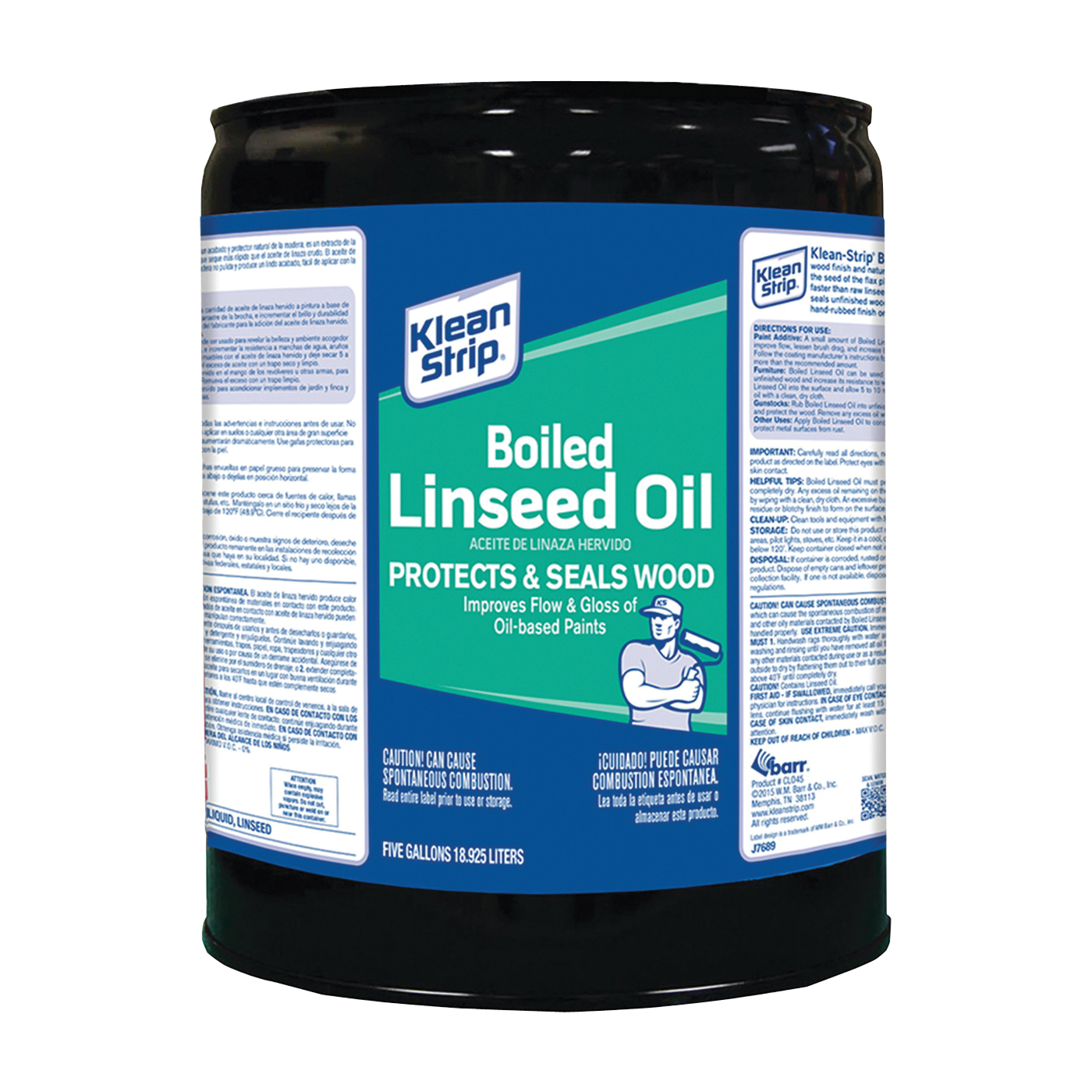 CLO45 Linseed Oil, Liquid, Clear Amber, 5 gal, Can
