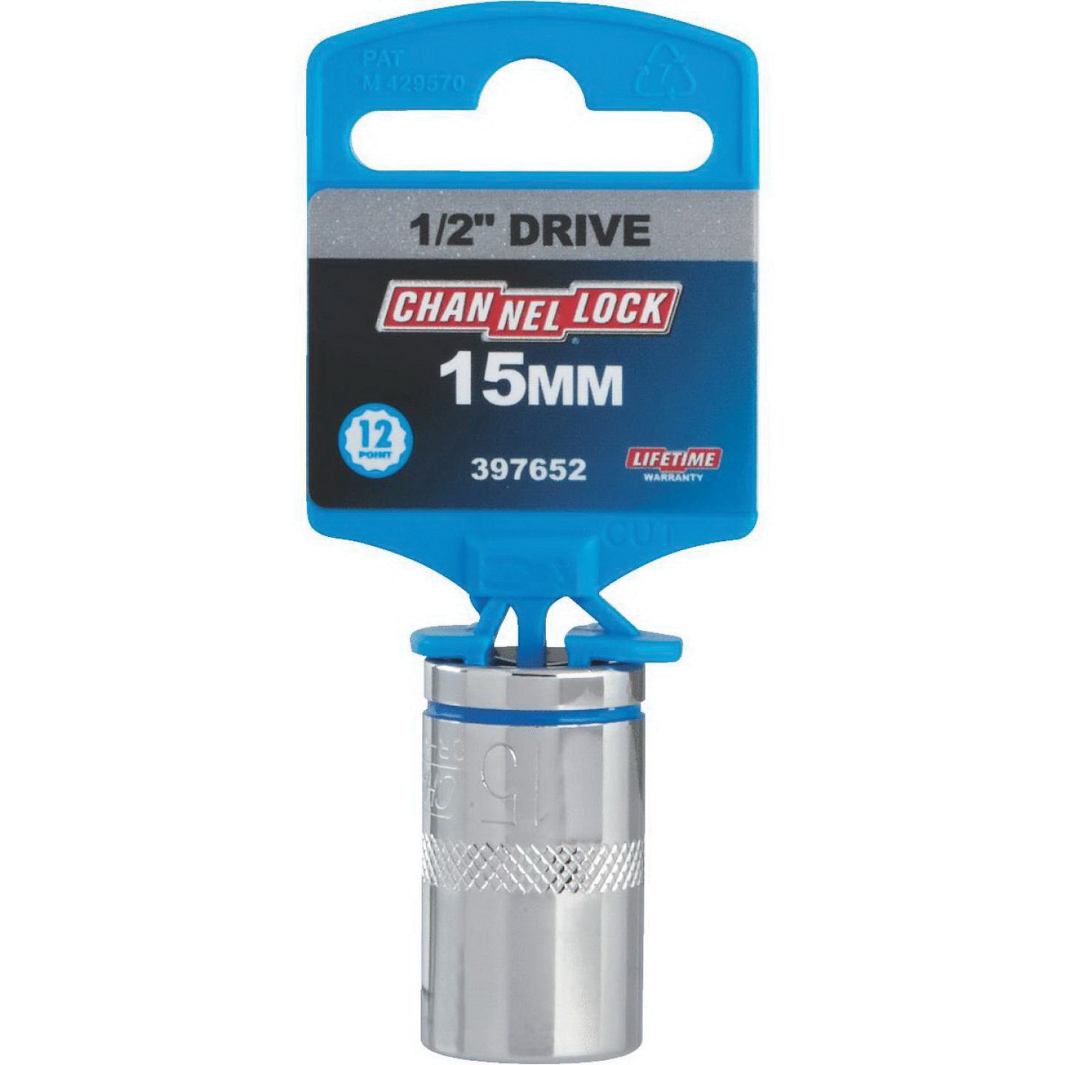 Channellock 397652 Wrench Socket, 15 mm Socket, 1/2 in Drive, 12-Point, Chrome Vanadium Steel, Chrome