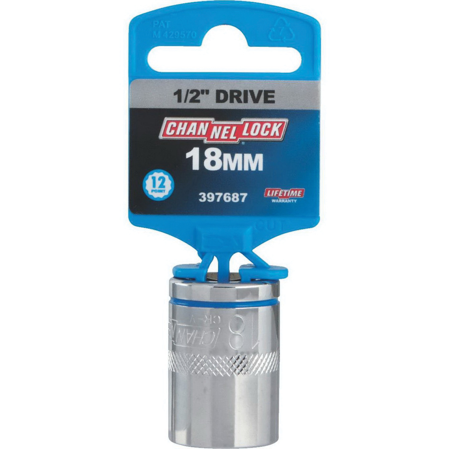 Channellock 397687 Wrench Socket, 18 mm Socket, 1/2 in Drive, 12-Point, Chrome Vanadium Steel, Chrome