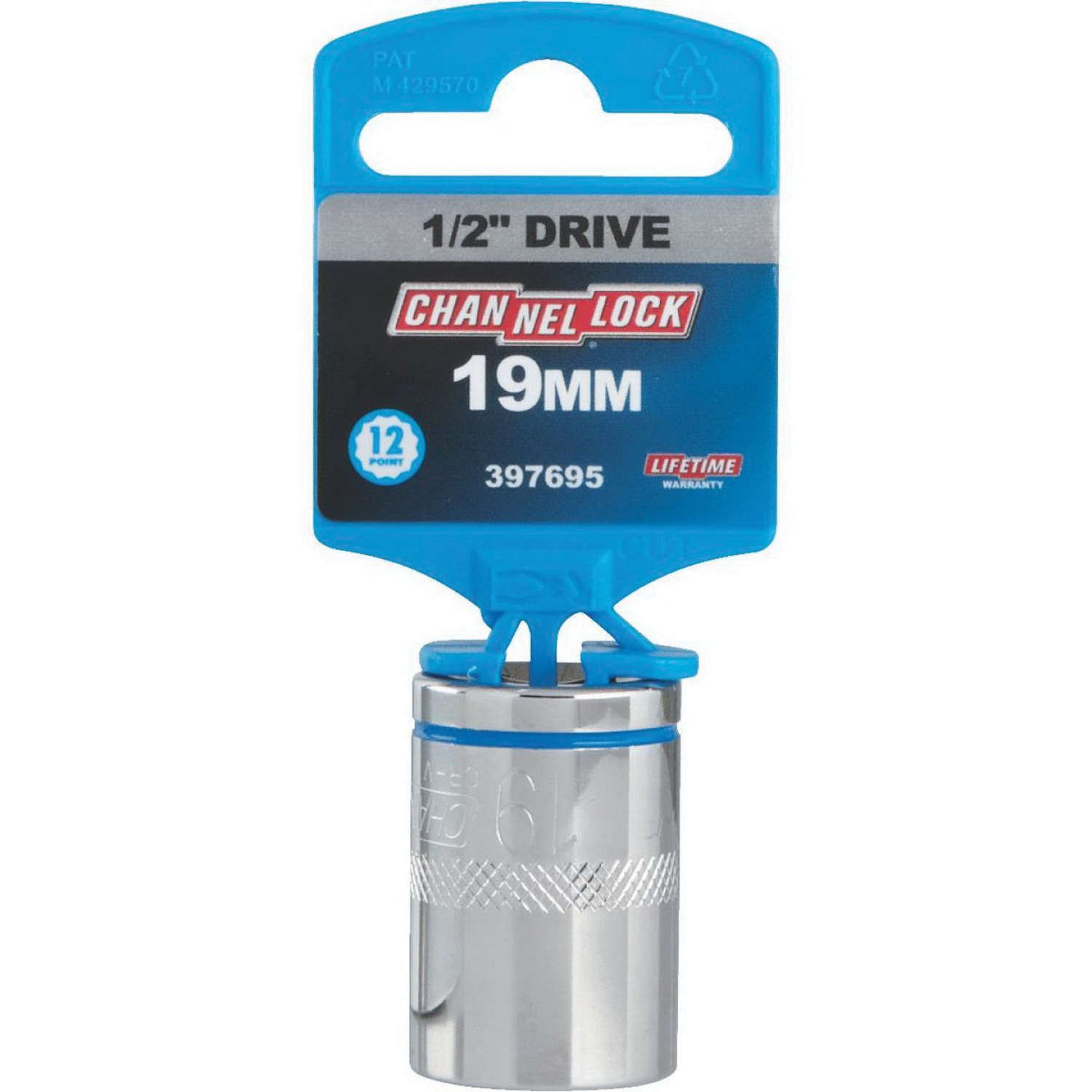 Channellock 397695 Wrench Socket, 19 mm Socket, 1/2 in Drive, 12-Point, Chrome Vanadium Steel, Chrome