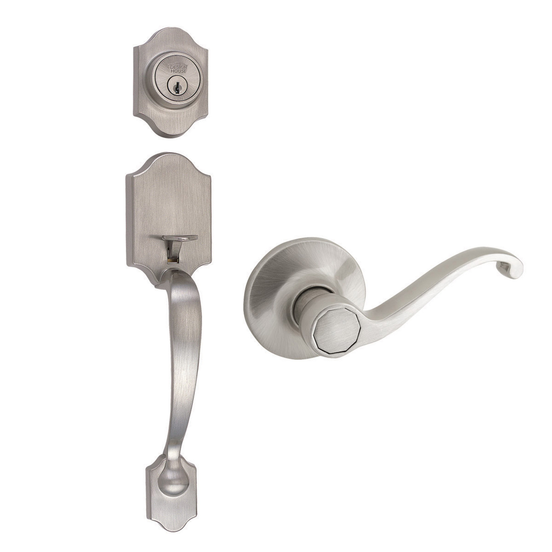 Design House Sussex Series 753772 Combination Lockset, Lever Interior Handle, Universal, Scroll Design, Satin Nickel