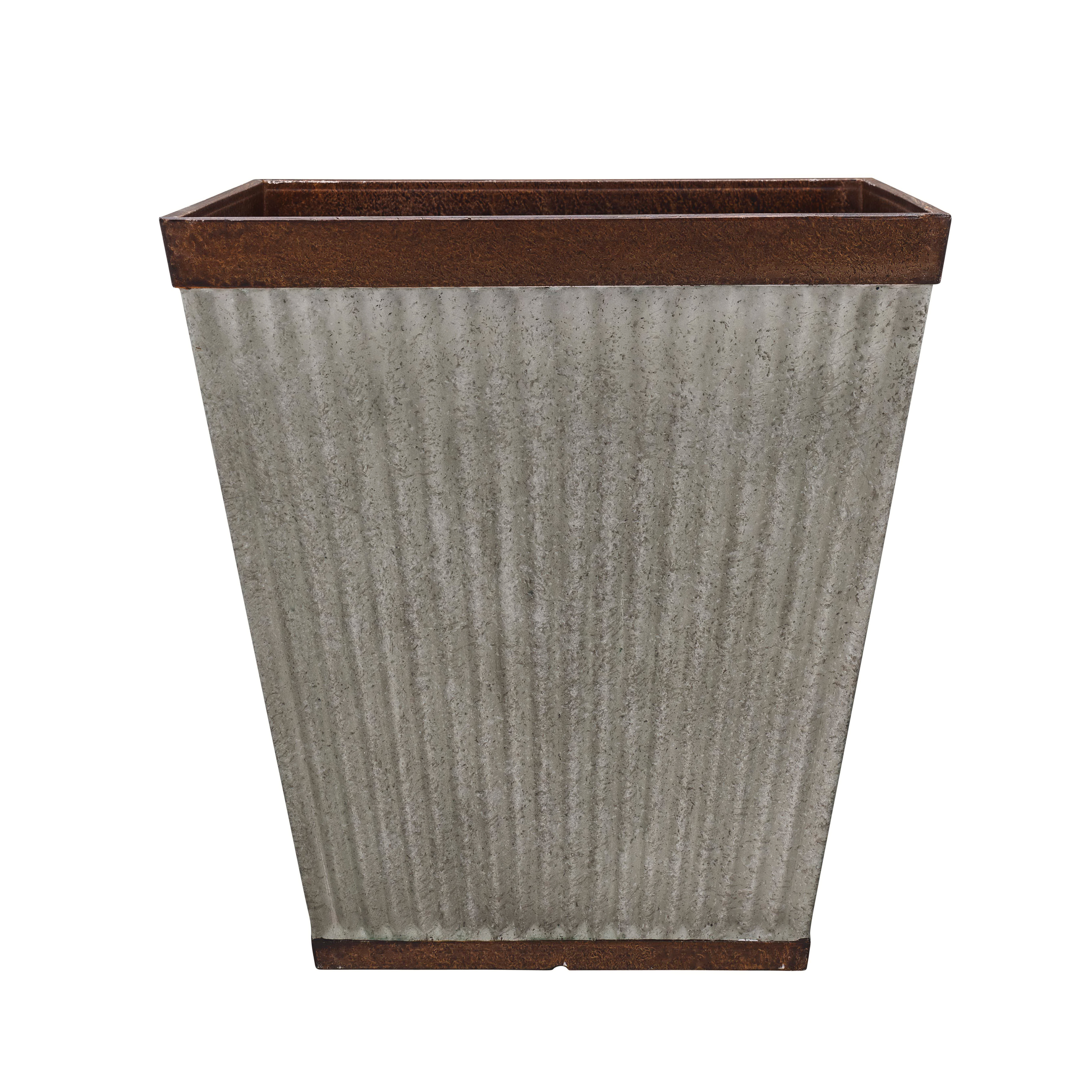 HDR-046851 Planter, 16 in H, 16 in W, 16 in D, Square, Resin, Rustic Galvanized, Silvery